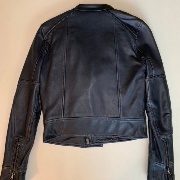 Genuine lambskin leather black moto jacket, size xs - Picture 3 of 5